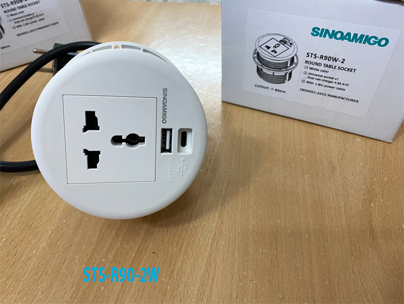 Ổ cắm điện + sạc USB âm bàn Sinoamigo STS-R90-2W cao cấp màu trắng